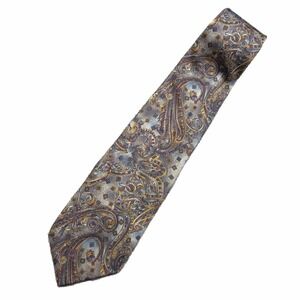 Mallory & Church Ltd Mens Silk Necktie Grey Blue Gold Paisley Geometric Print